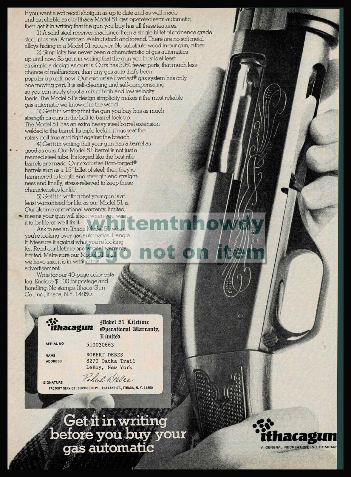1976 ITHACA Model 51 Shotgun PRINT AD Original Gun Advertising