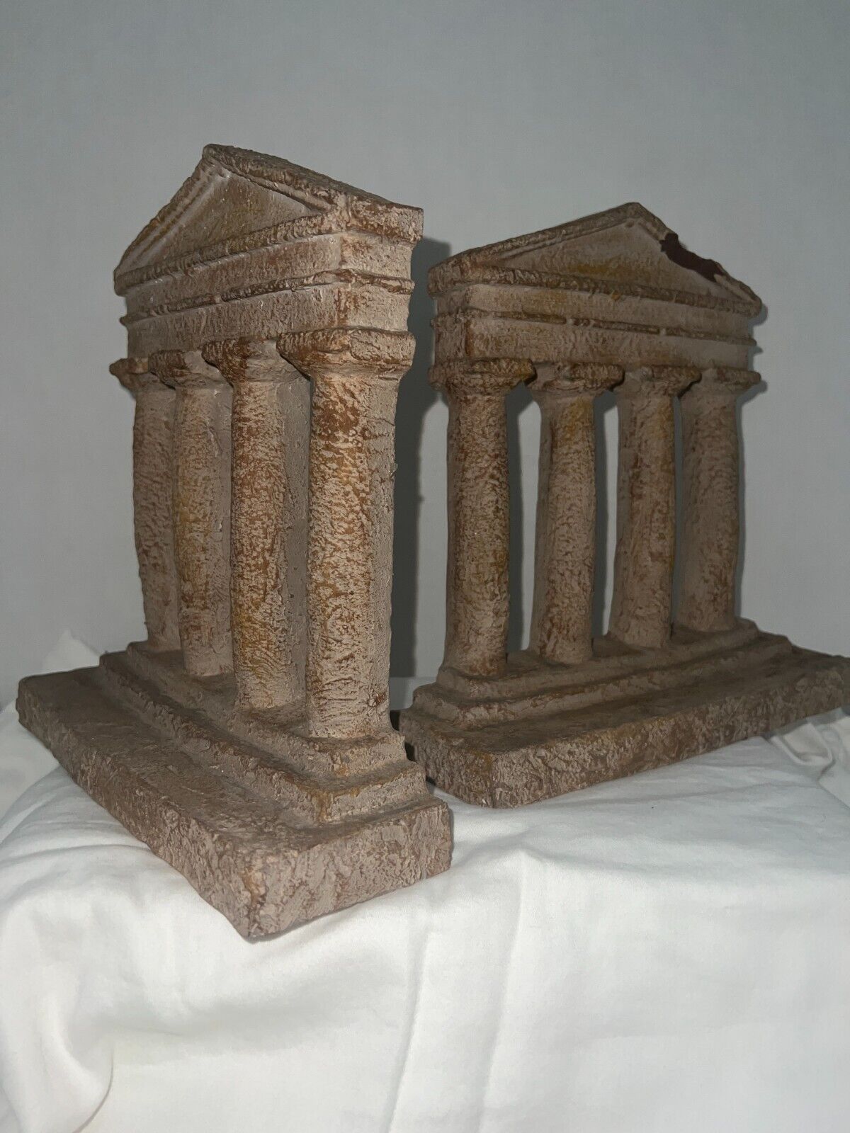 Two Vintage Greek Plaster Molded Temple Bookends