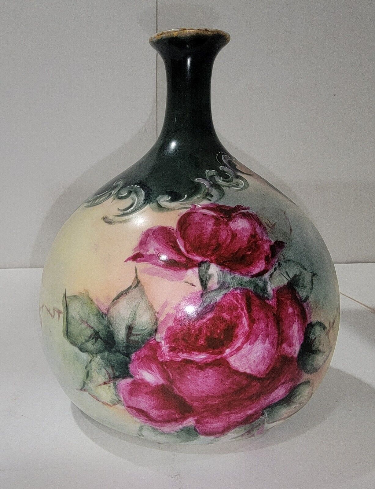 Antique Hand Painted Rose Vase
