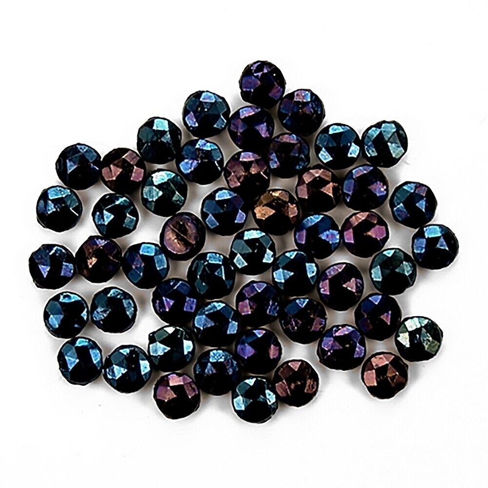 Antique Circa 1920s Czech Glass Nailhead Beads Teal Purple 5mm 1/8\