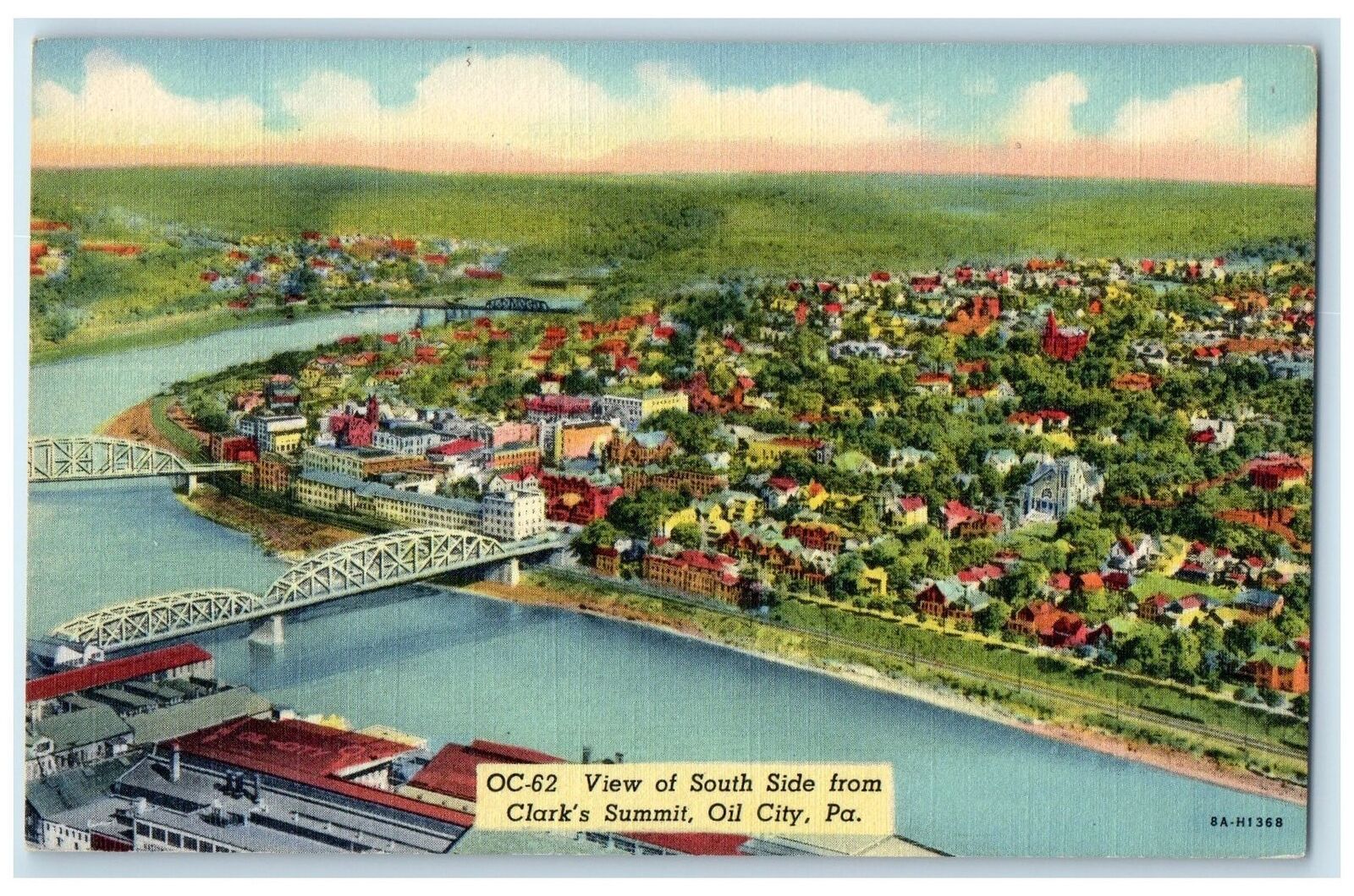 c1940\'s View From South Side From Clark\'s Summit Oil City Pennsylvania Postcard