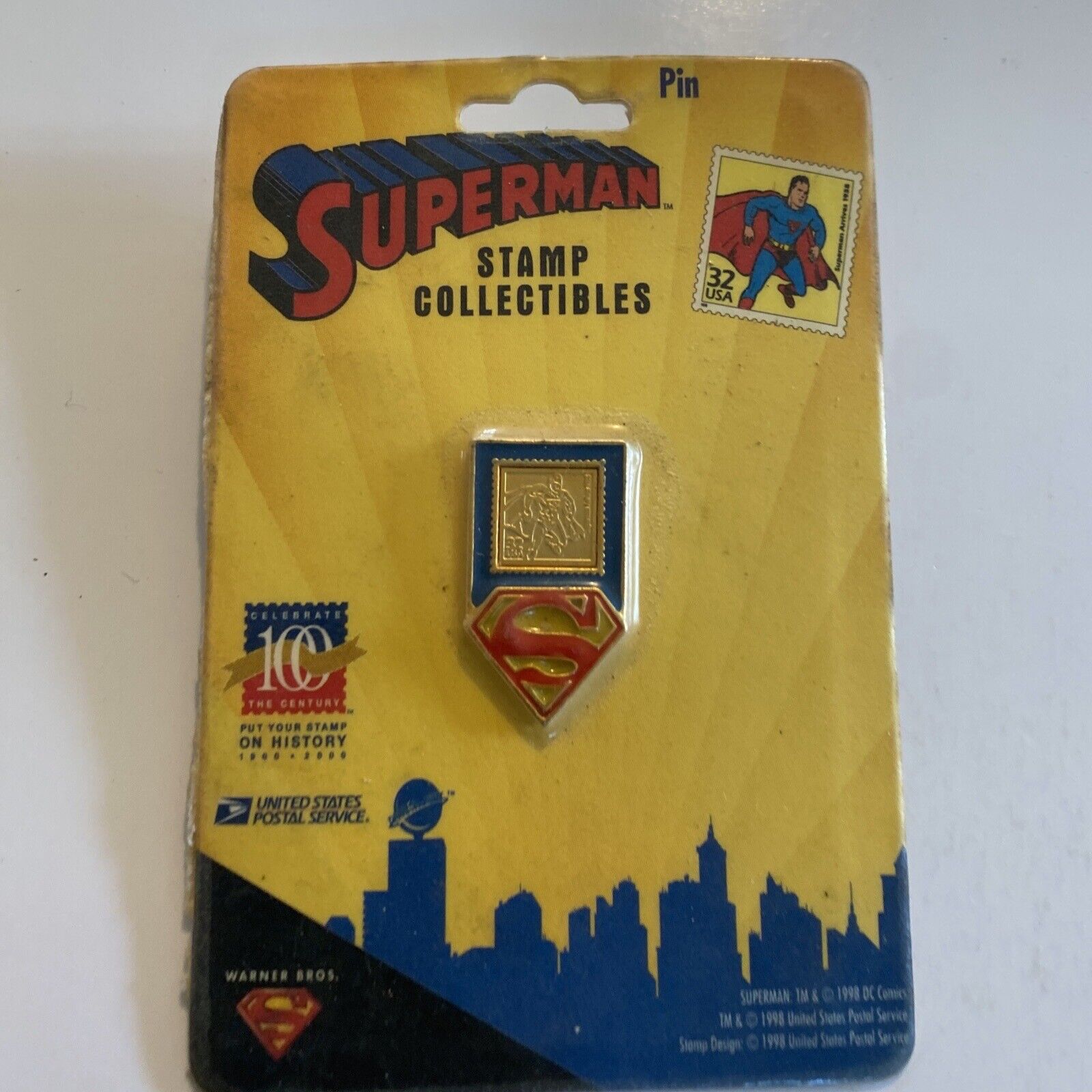SUPERMAN USPS STAMP COLLECTIONS 1998 LAPEL PIN USA DC Comics Vintage Superhero