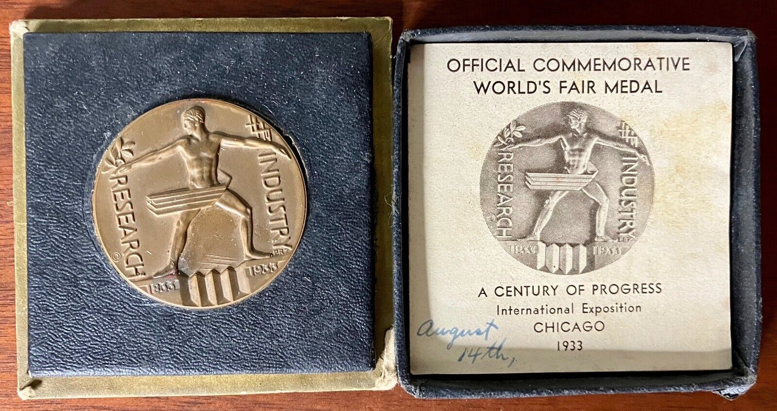 1933 Chicago World’s Fair Bronze Medal EMIL ZETTLER Century of Progress w/ Box