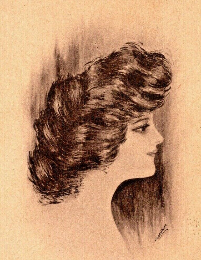 C.1908 Cobb Shinn Signed. Beautiful Woman. Sketch Print. To Mabel Hearse. VTG