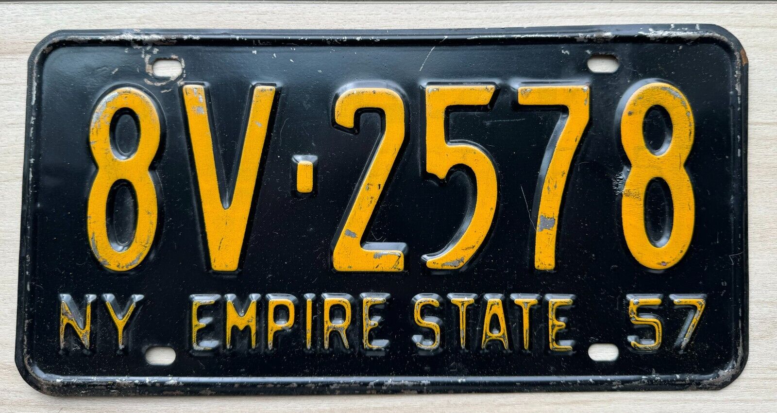 1957 New York License Plate  - Nice Original Paint