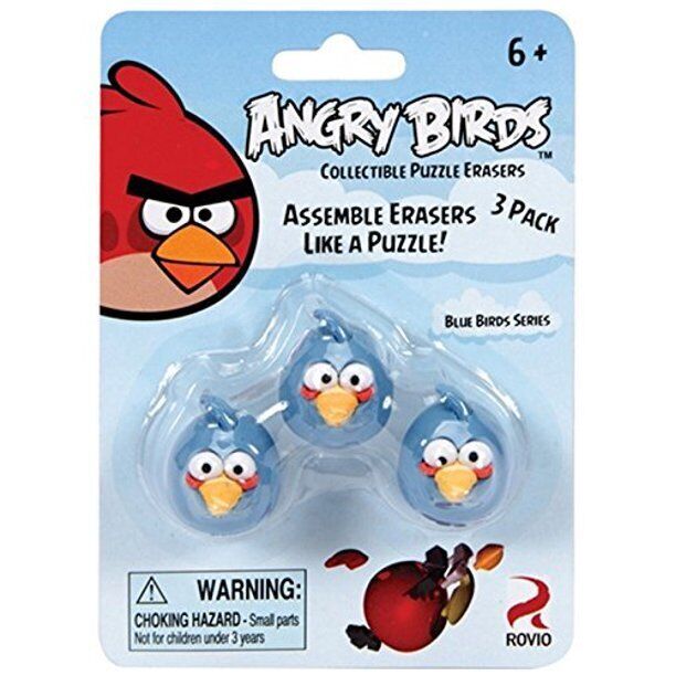 Angry Birds Collectible Puzzle Erasers Blue Bird Series 3 Pack Brand New