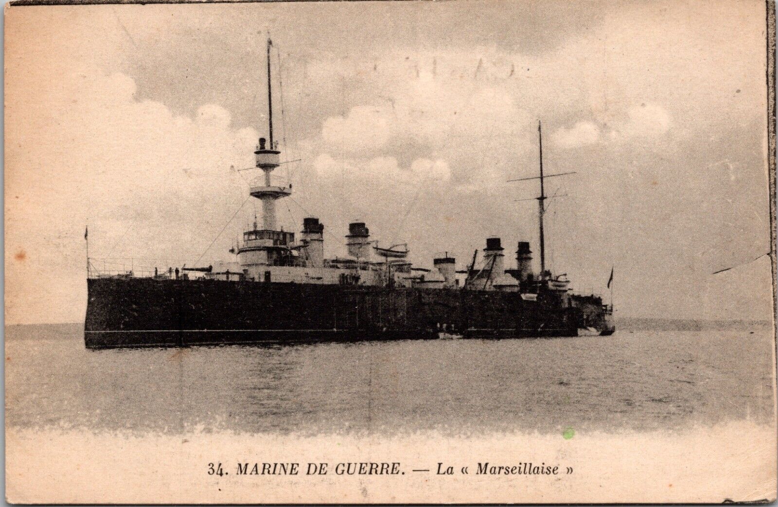 French Navy Military Cruiser Cuirassé La Marseillaise RPPC Postcard