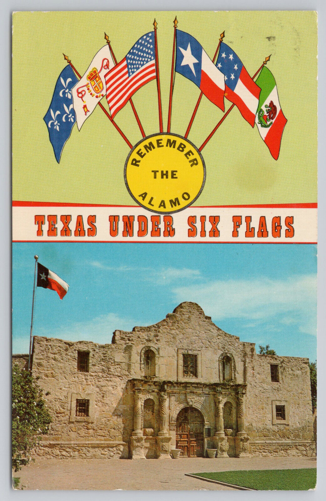 San Antonio TX Texas Under Six Flags Remember The Alamo Postcard Split View