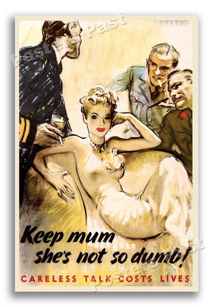 “Keep mum she\'s not so dumb” 1943 Vintage Style WW2 War Poster - 24x36