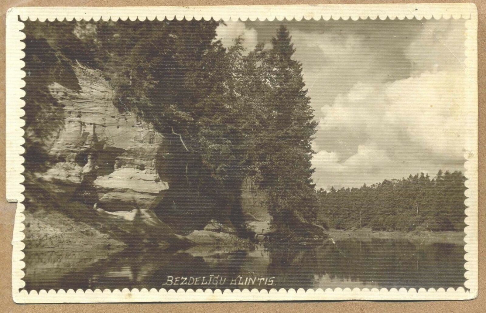 Latvia 1934 Bezdeligu Klintis Postcard Nuki Cancel on Damaged Stamp