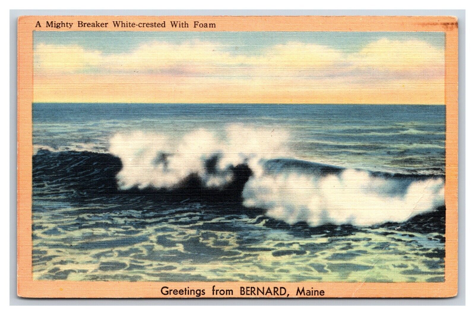 Generic Scenic Greetings Crashing Waves Bernard Maine ME Linen Postcard Y3