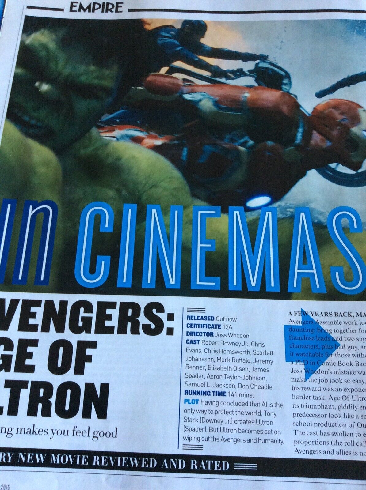 B3a Ephemera 2015 Film Article Avengers Age Of Ultron