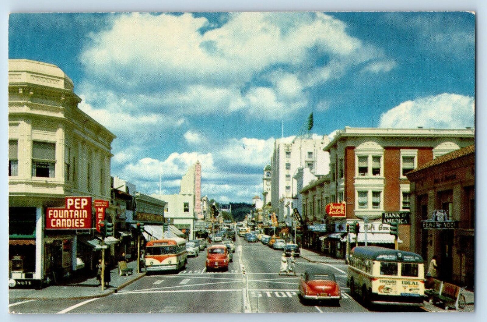 Santa Cruz California Postcard Downtown Looking North Pacific Ave Lincoln c1960