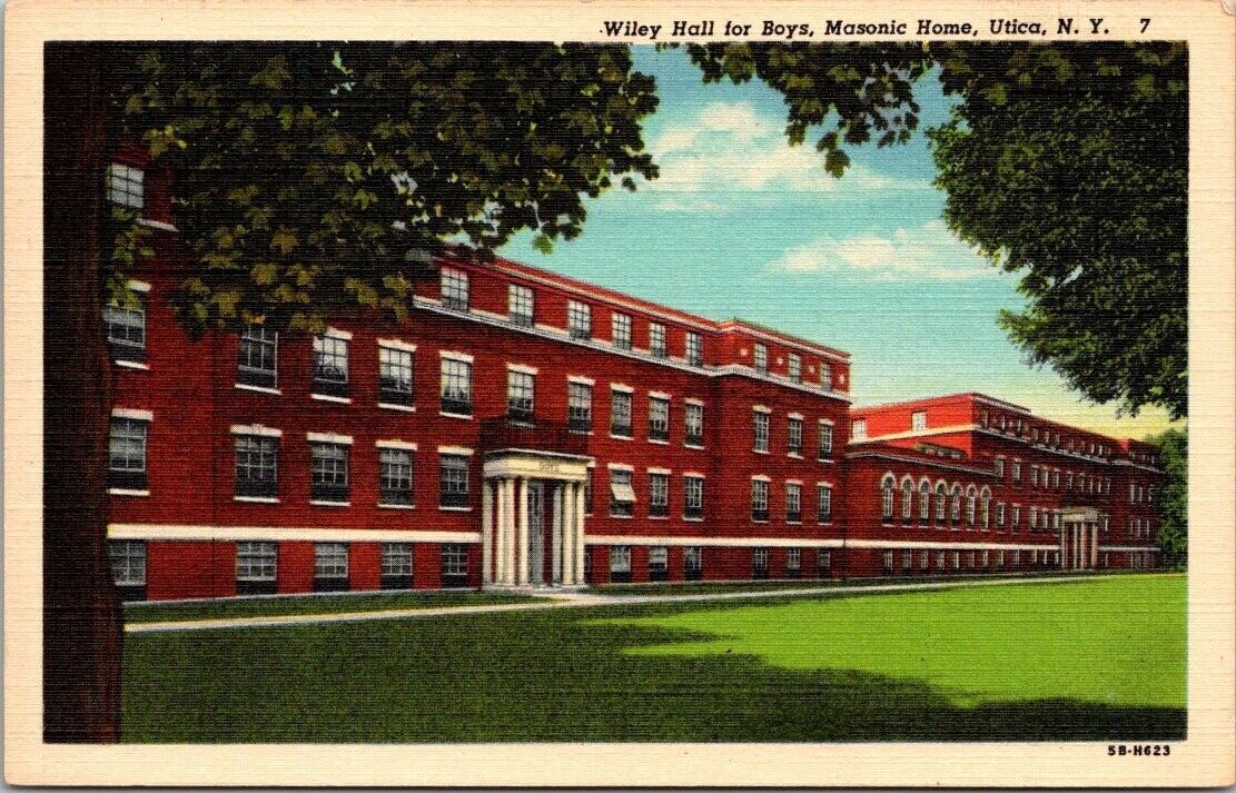Utica, NY Wiley Hall for Boys Masonic Home Linen Teich UNP DB Postcard