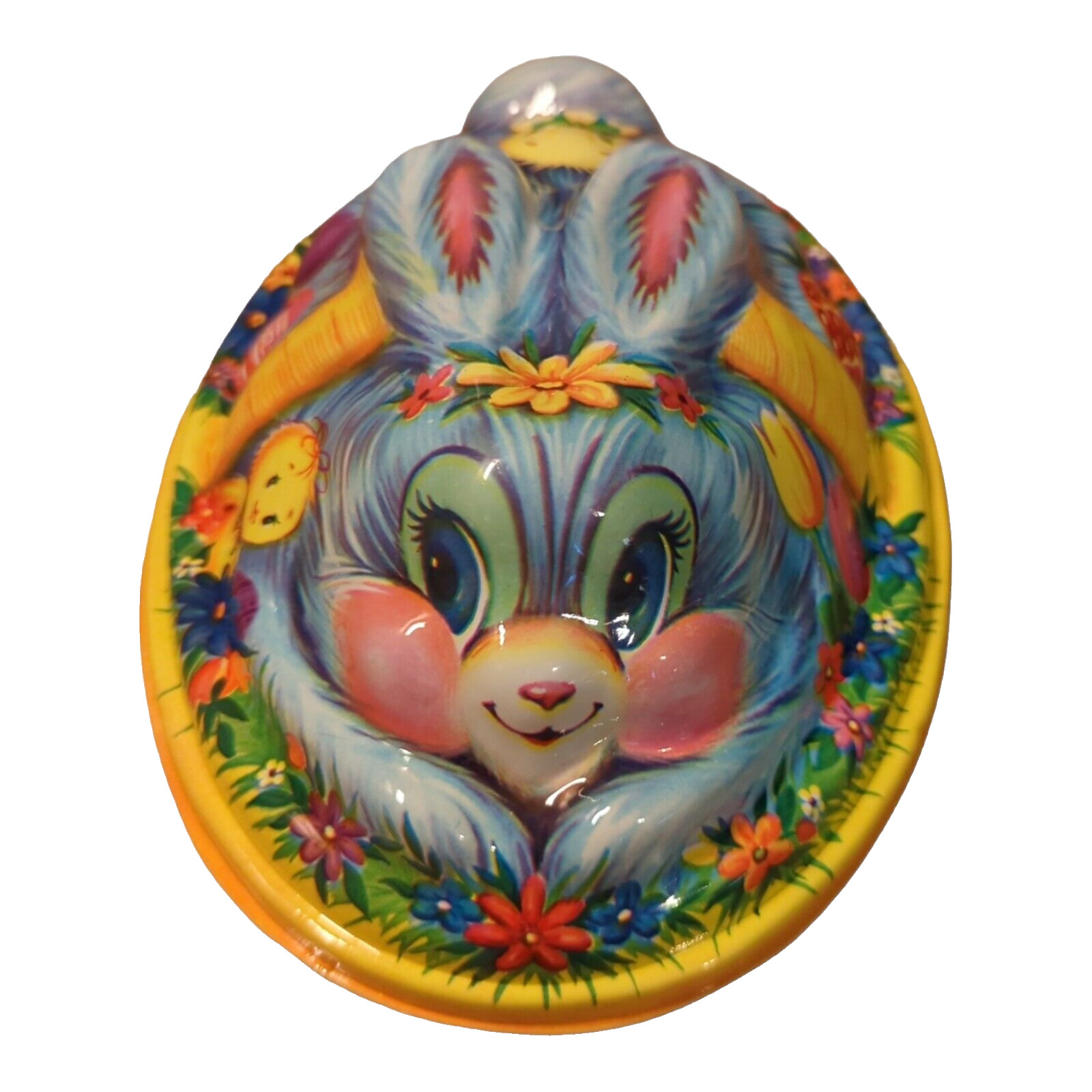 Ullman Easter Bunny Candy Container 3D Molded Plastic Vintage Colorful Lidded