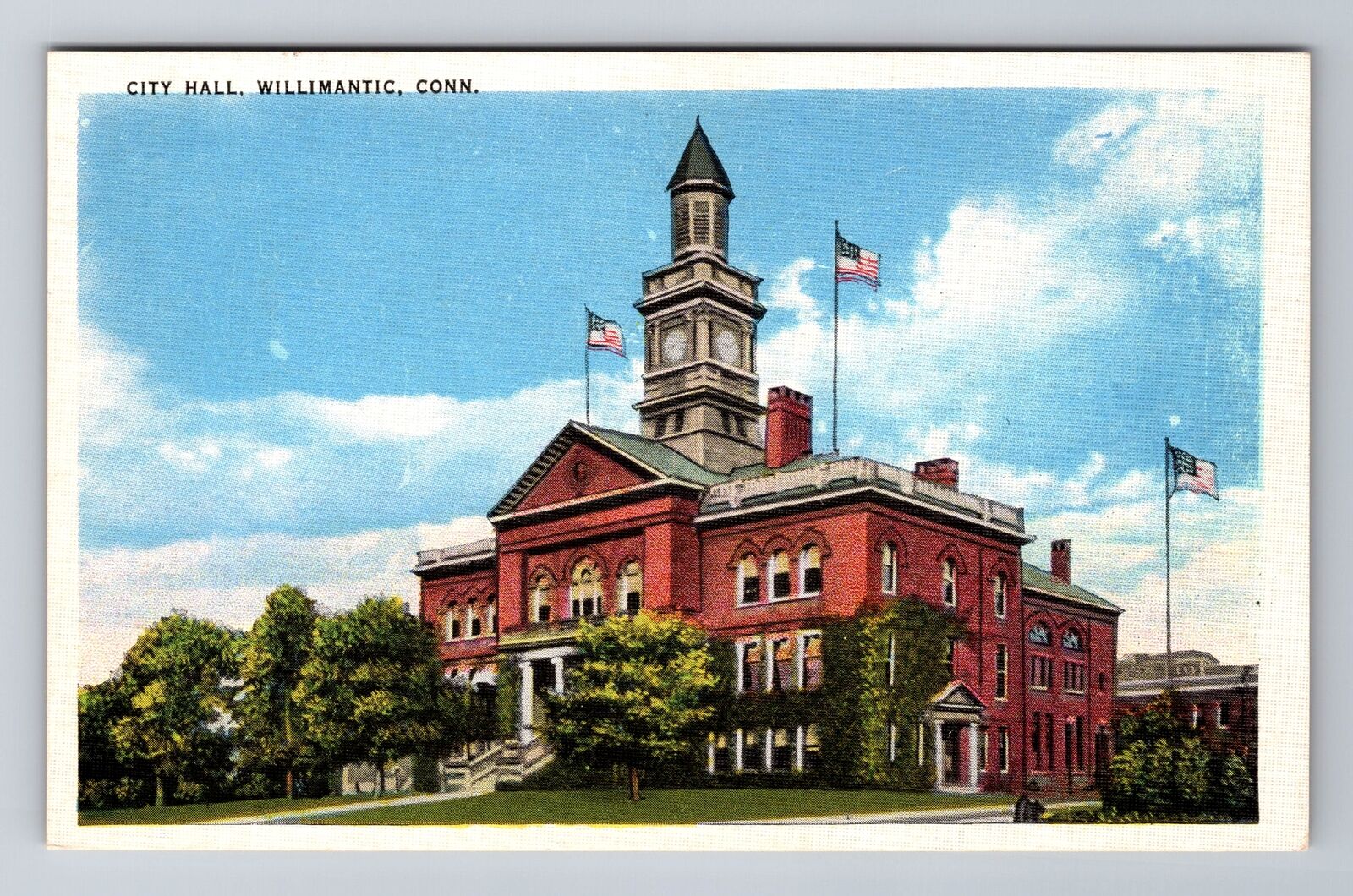 Willimantic CT-Connecticut, City Hall, Clock Tower, Antique Vintage Postcard