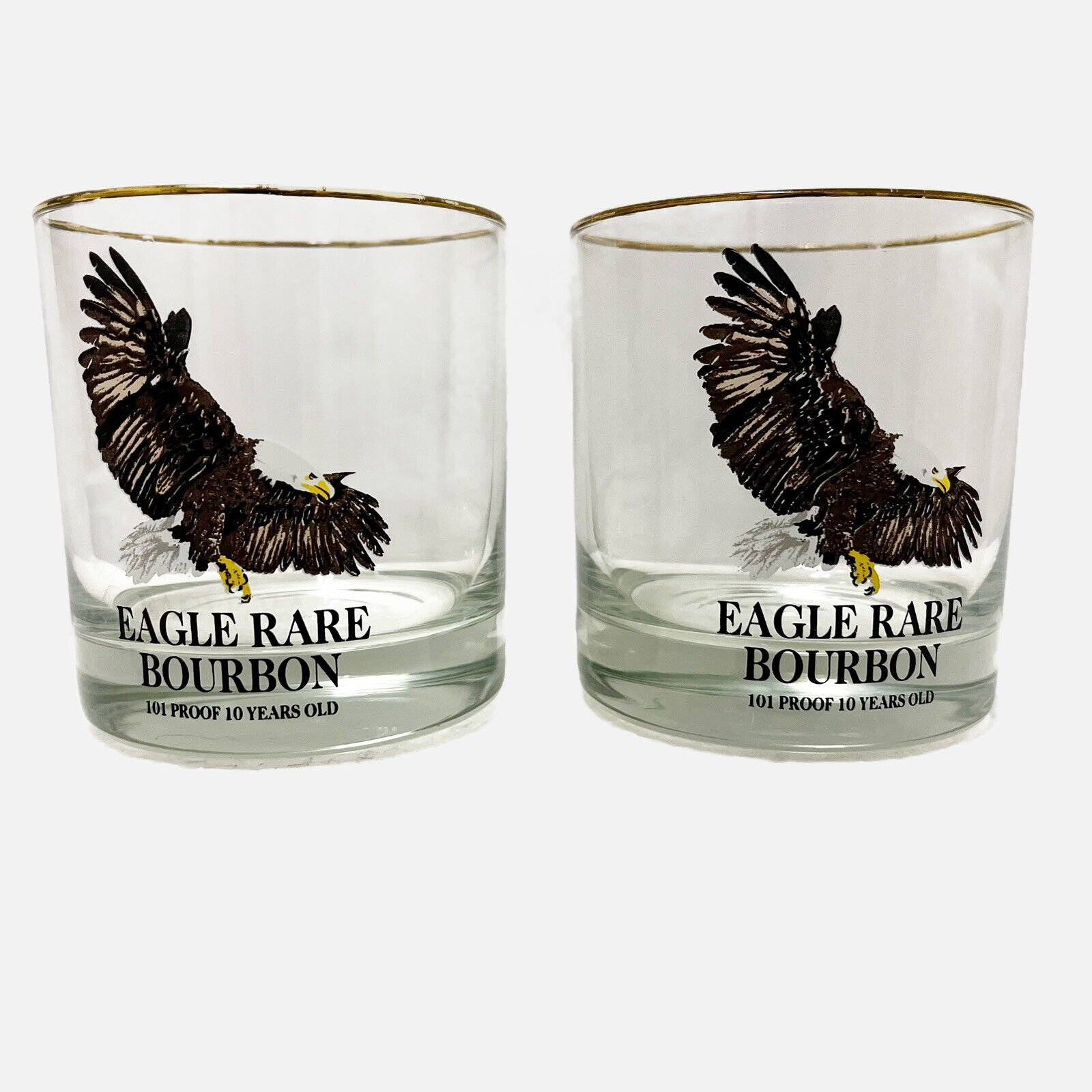 Vintage Eagle Rare Bourbon Gold Rimmed Glasses Set of 2