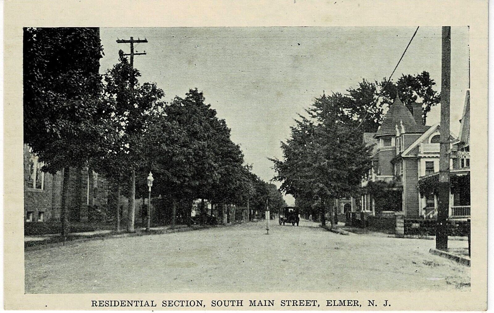 South Main Street-Elmer NJ-Residential Section-Antique Car-White Border PC