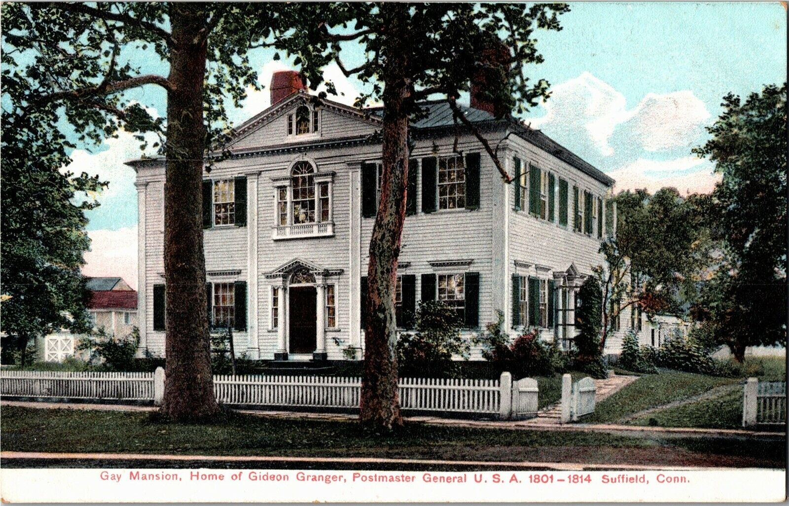 Gay Mansion, Home of Postmaster Gideon Granger Suffield CT Vintage Postcard I26