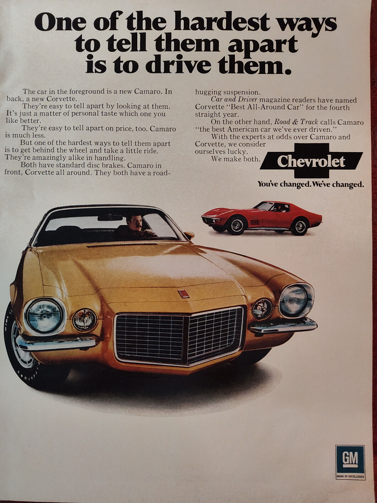 1971 Esquire Original Art Ad Advertisement CHEVROLET CAMARO We\'ve Changed