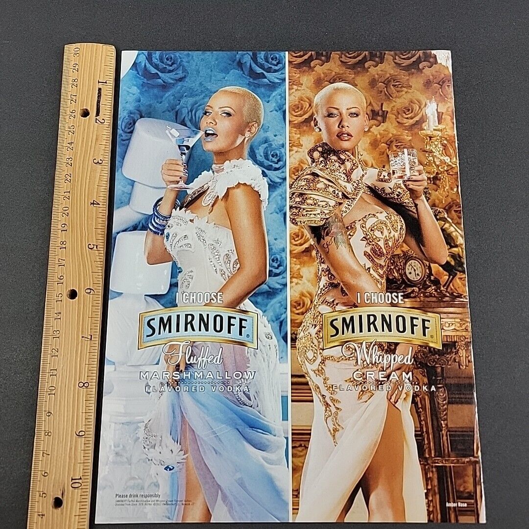 2012 Print Ad Amber Rose Blue & Gold Split Smirnoff Ice Flavored Vodka