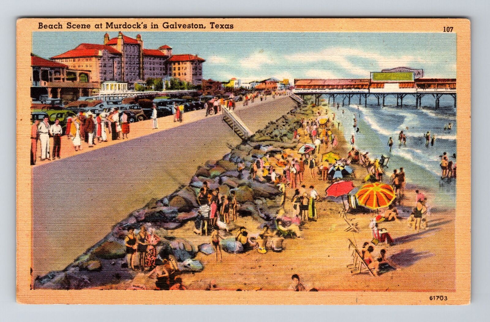 Galveston TX-Texas, Beach Scene At Murdock\'s, Vintage Souvenir Postcard
