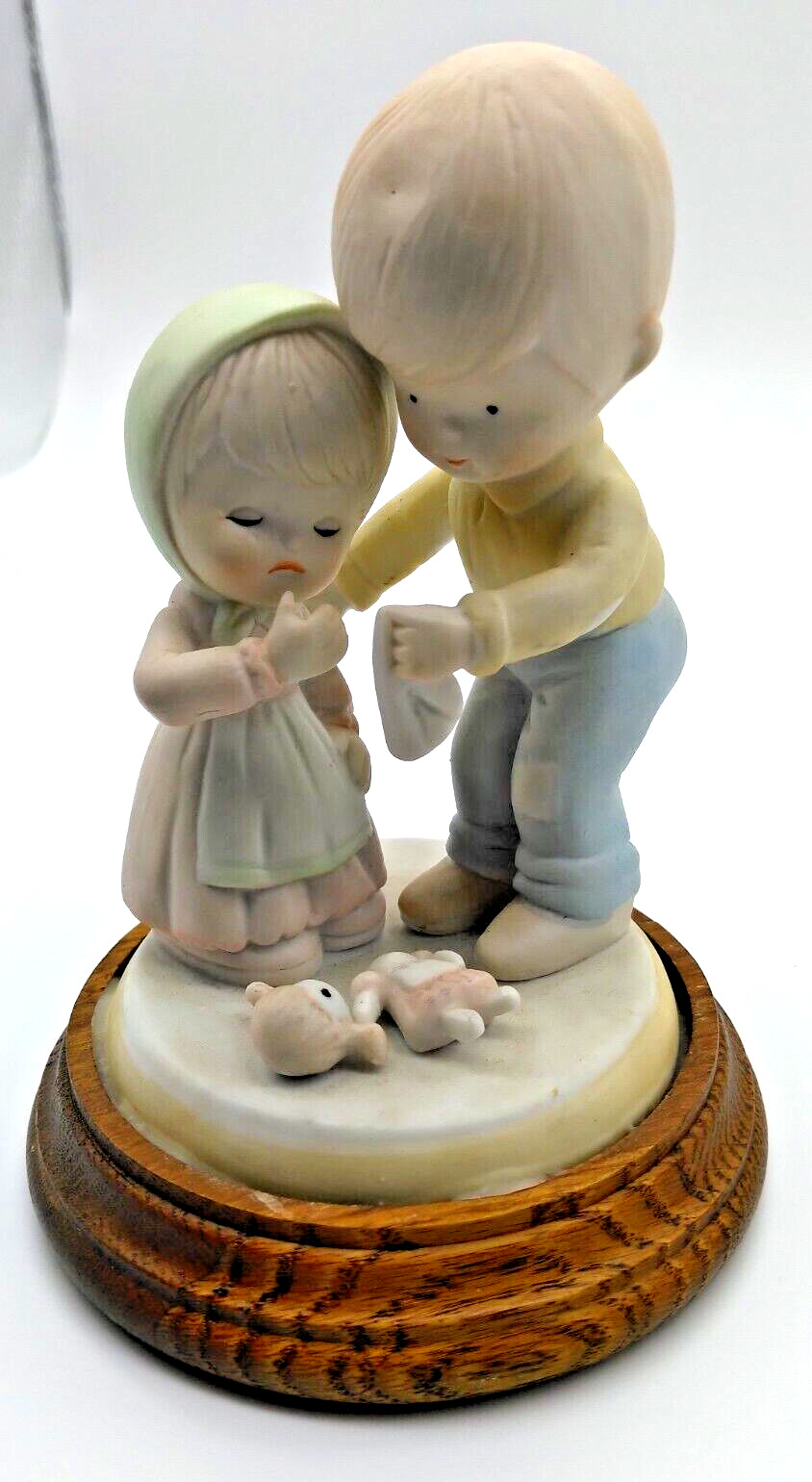 VTG Bisque Girl & Boy Figurines - Little Girl\'s Dolly head broke - Boy Comforts
