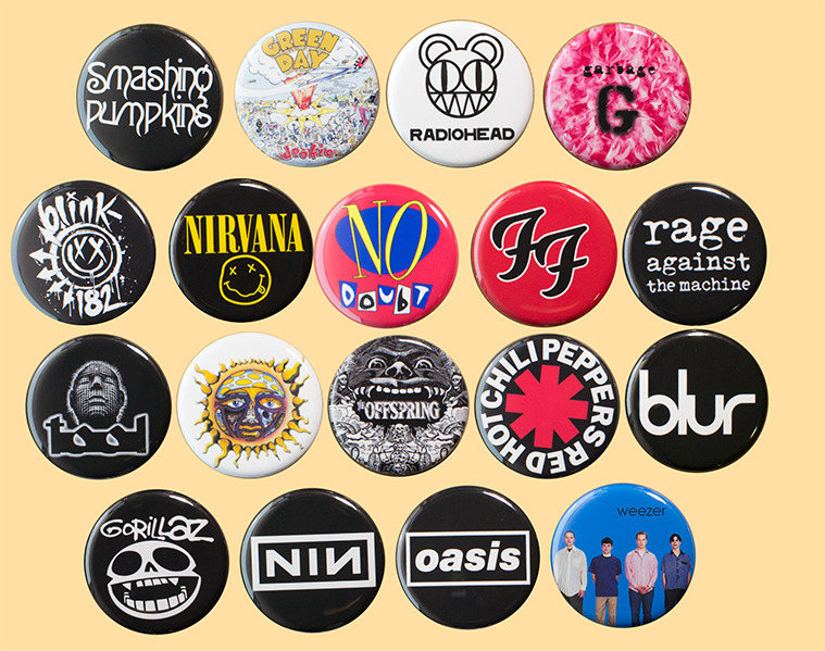 90\'s Alternative Rock 1.25 Inch  Buttons Set of 18 Pins Badges