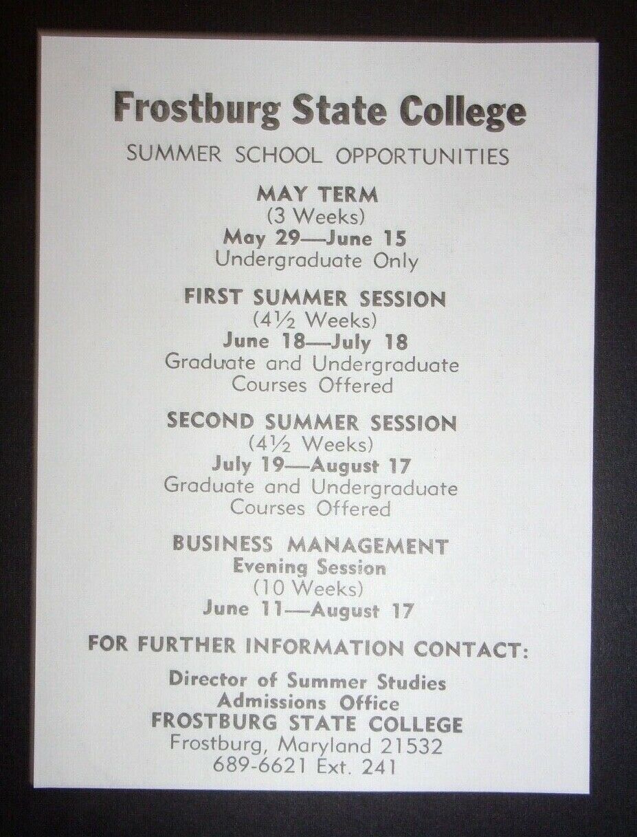 1973 Frostburg State College Advertisement Frostburg, Maryland