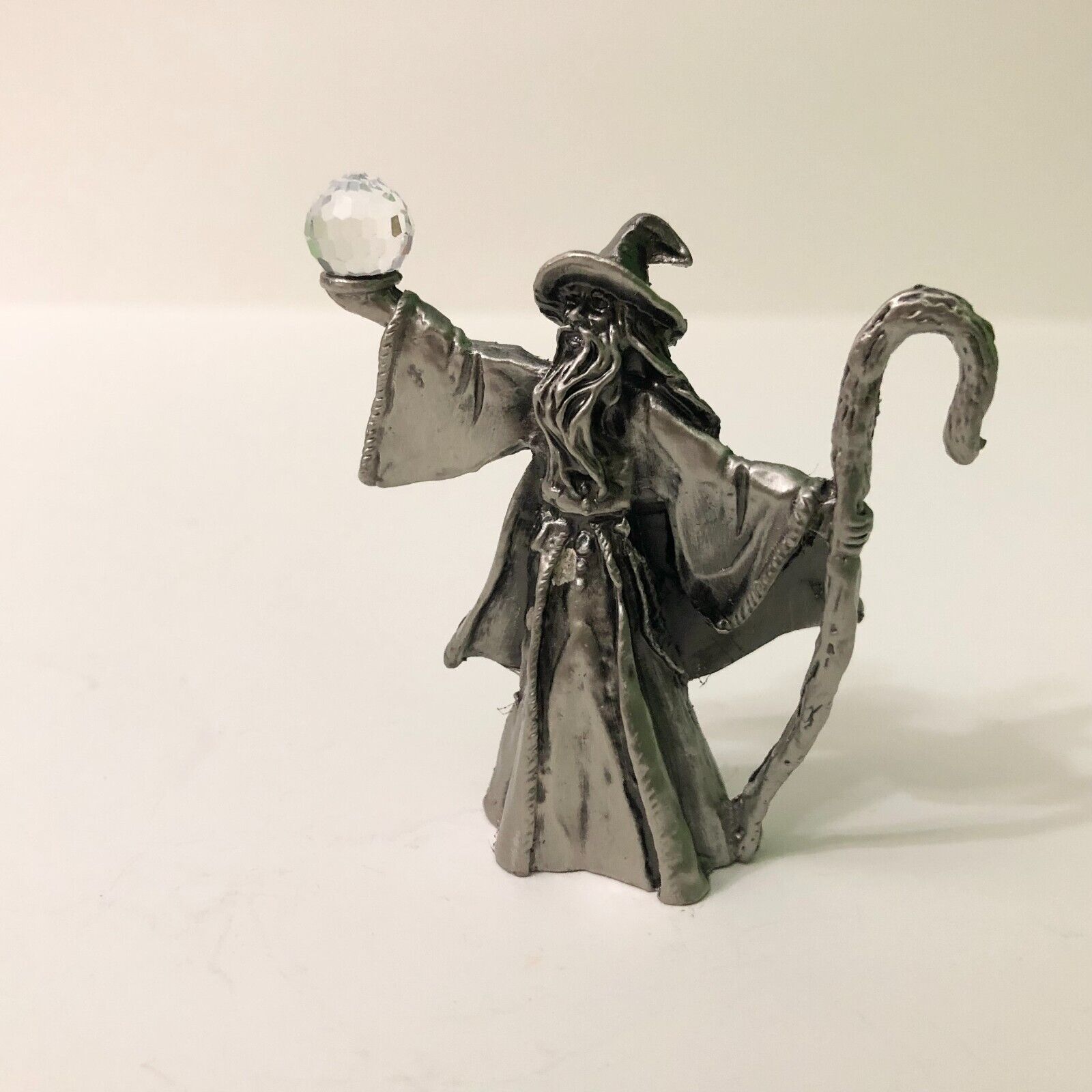 Vintage Wizard Crystal Ball Pewter Sculpture Figurine 2.5 Inch Tall