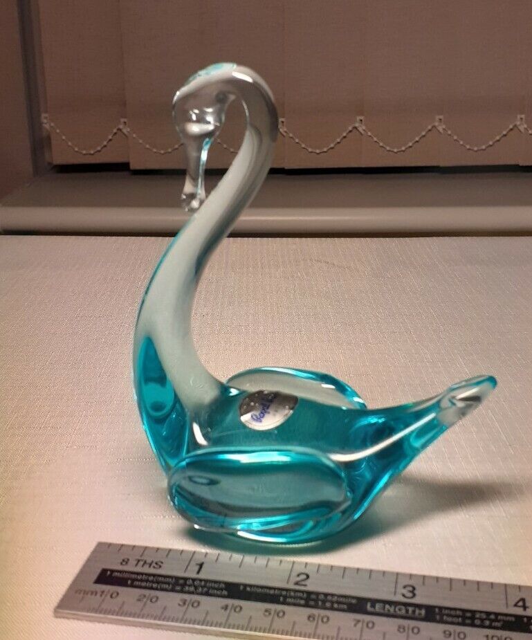 Rare Royal Brierley Glass Hand Blown Swan In Excellent Condition With Label 