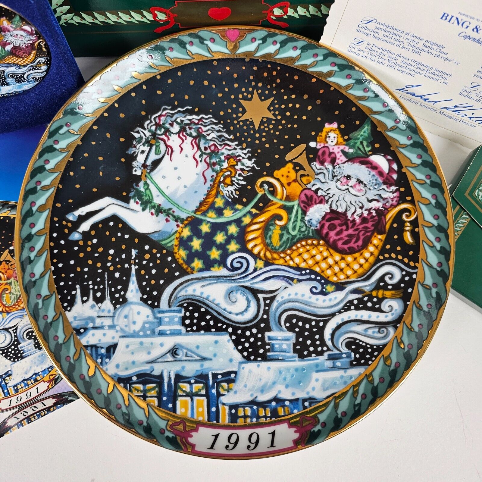 Bing & Grondahl Ornament & Plate 1991 Santa Claus The Journey - Hans Hansen
