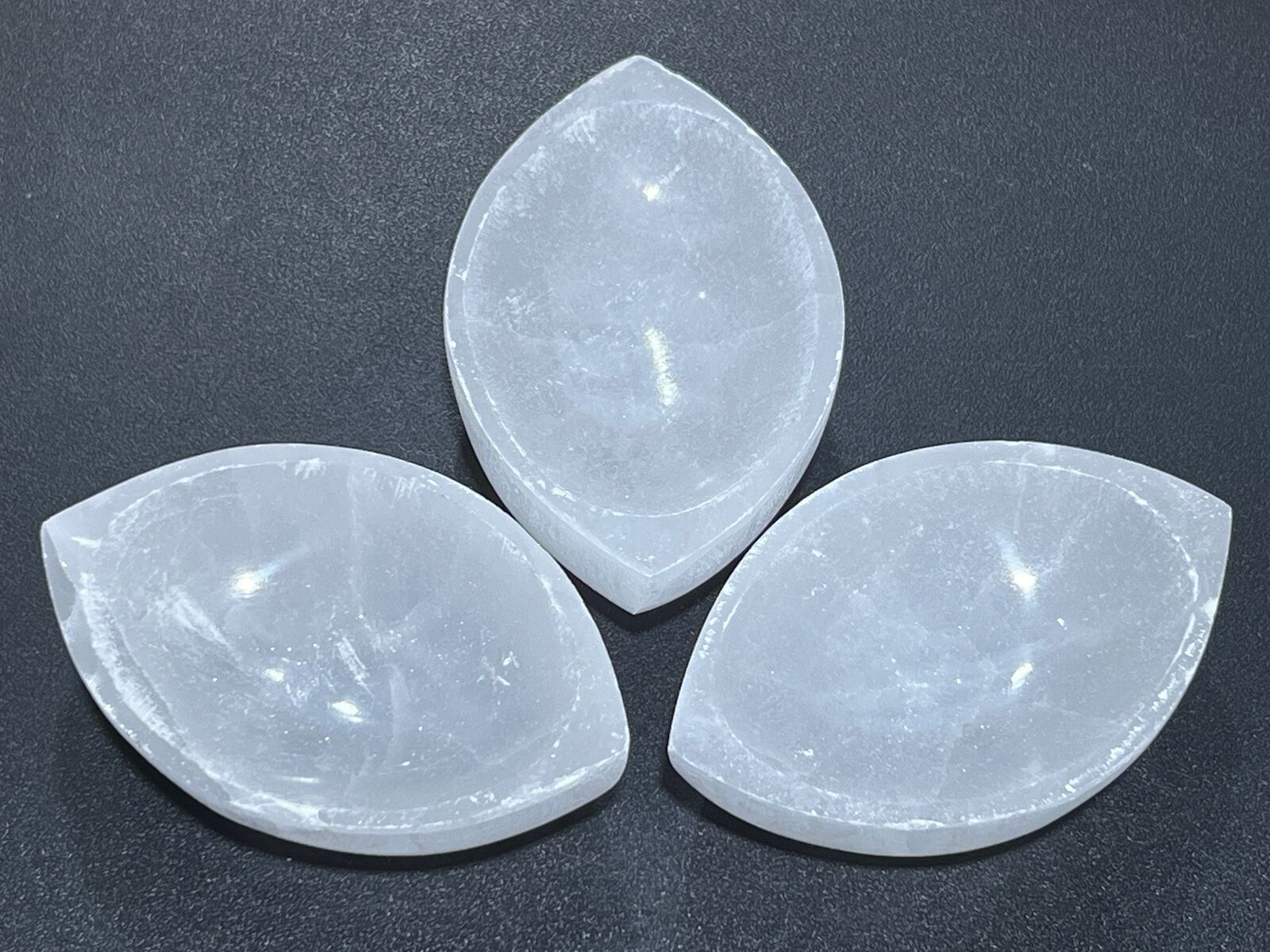 Selenite Crystal Bowl (4 Inch) Eye Shaped Carved Gemstone Polished Stone Dish
