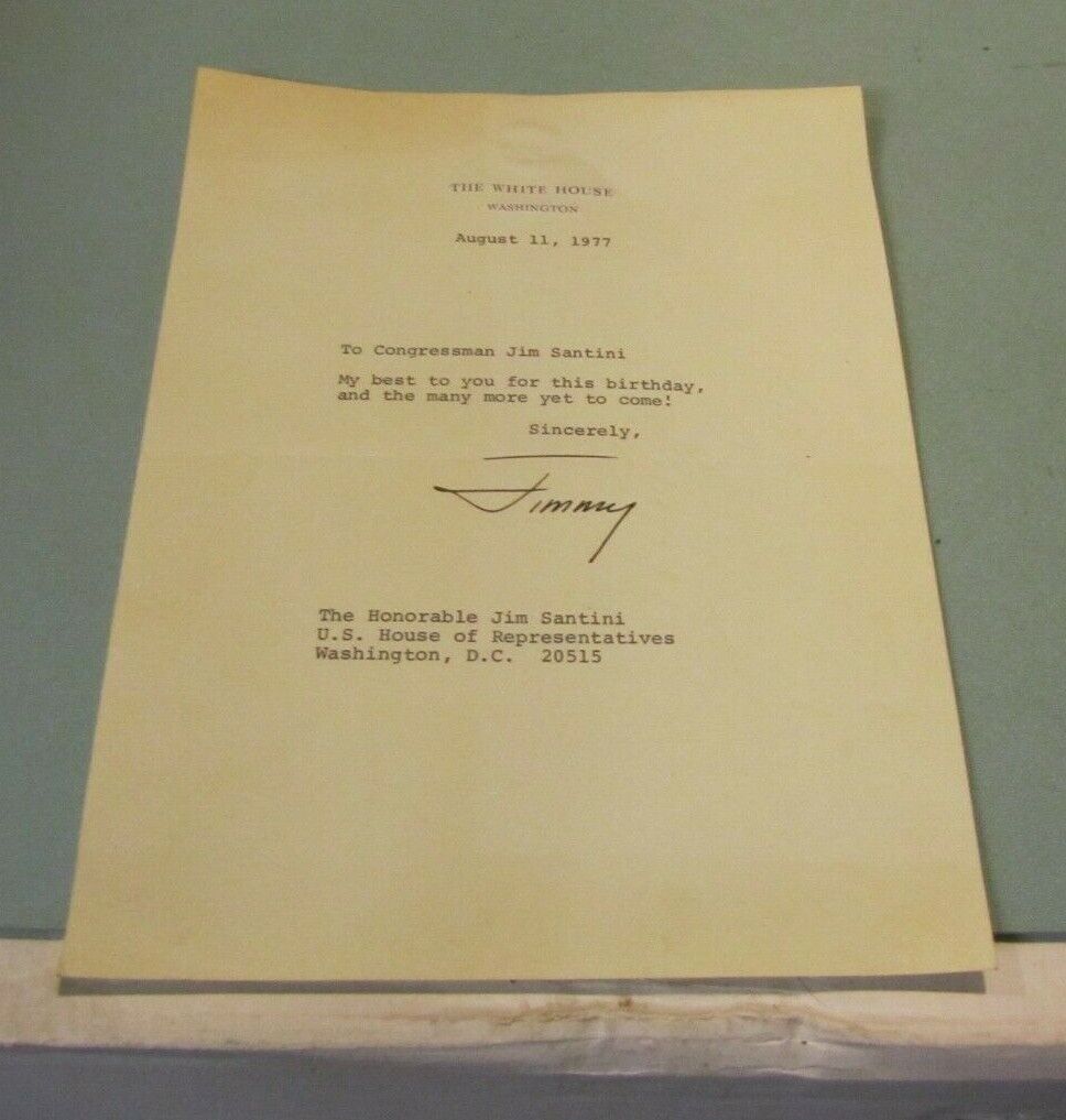 1977 President Jimmy Carter Autograph Signed Birthday Note Congressman Santini