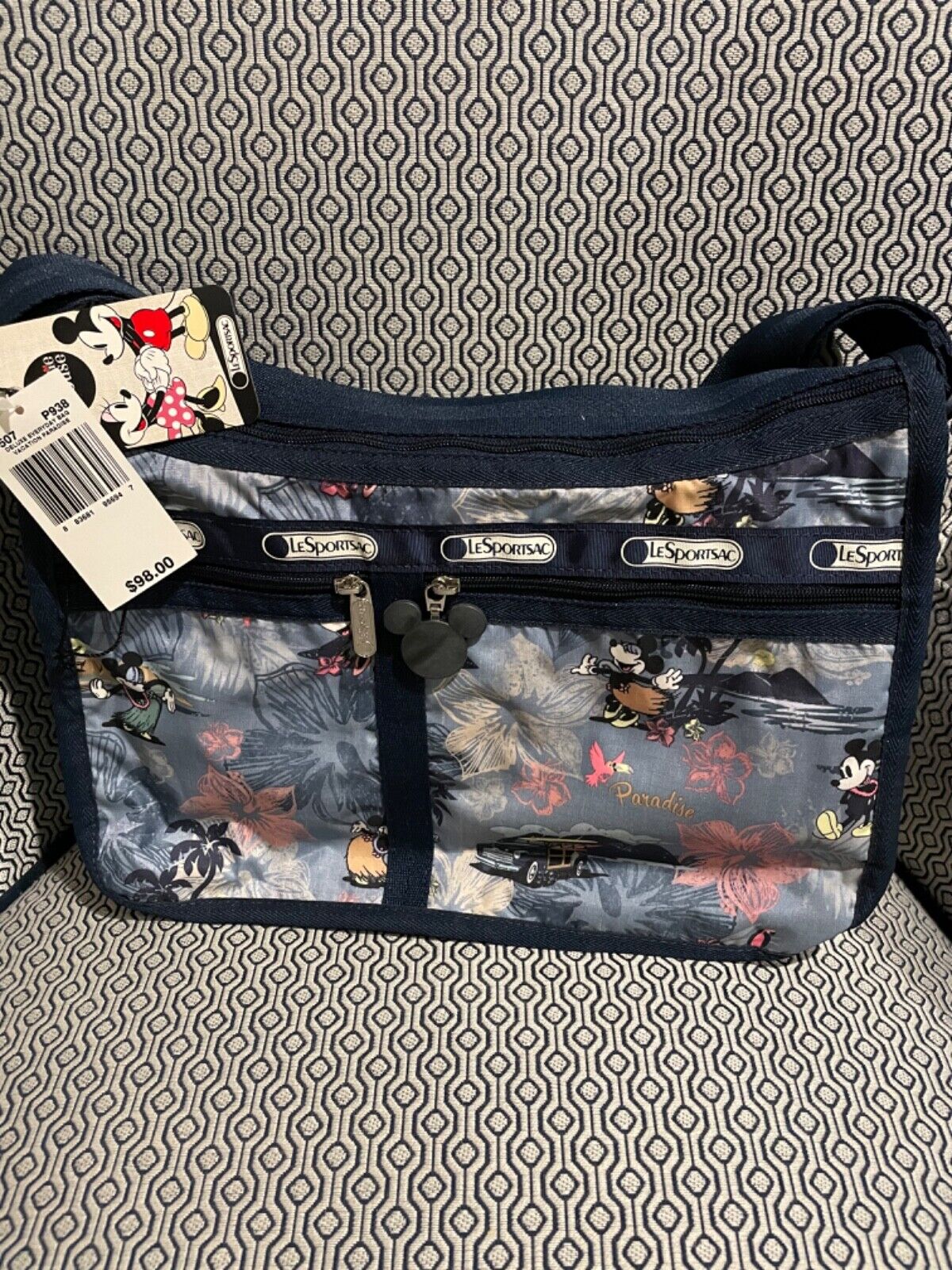 LeSportSac Mickey Minnie In Hawaii Zippered Pouch Make Up Bag Disney Paradise