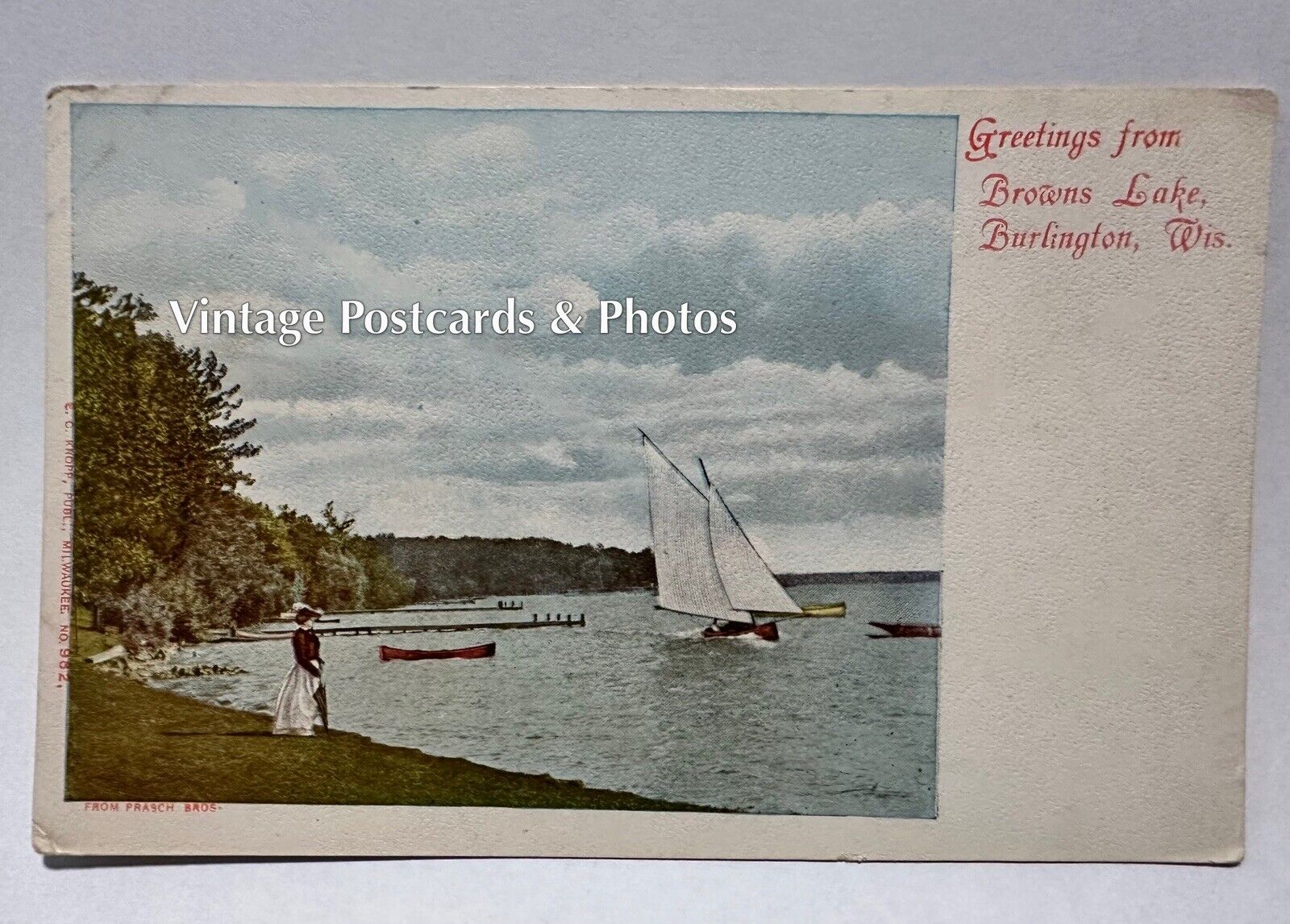 Burlington Wisconsin Browns Lake Undivided Back Vintage Postcard 
