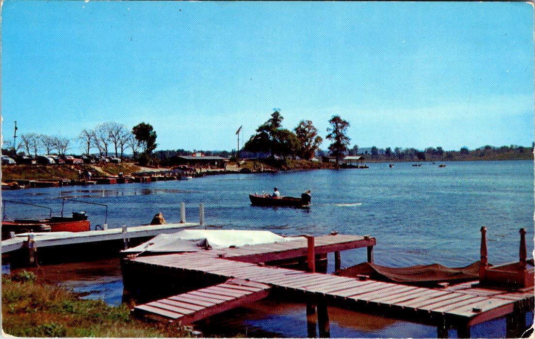 Hillsboro, OH Ohio  ROCKY FORK LAKE~SUNSET DOCK  Marina~Boats  ca1950's Postcard
