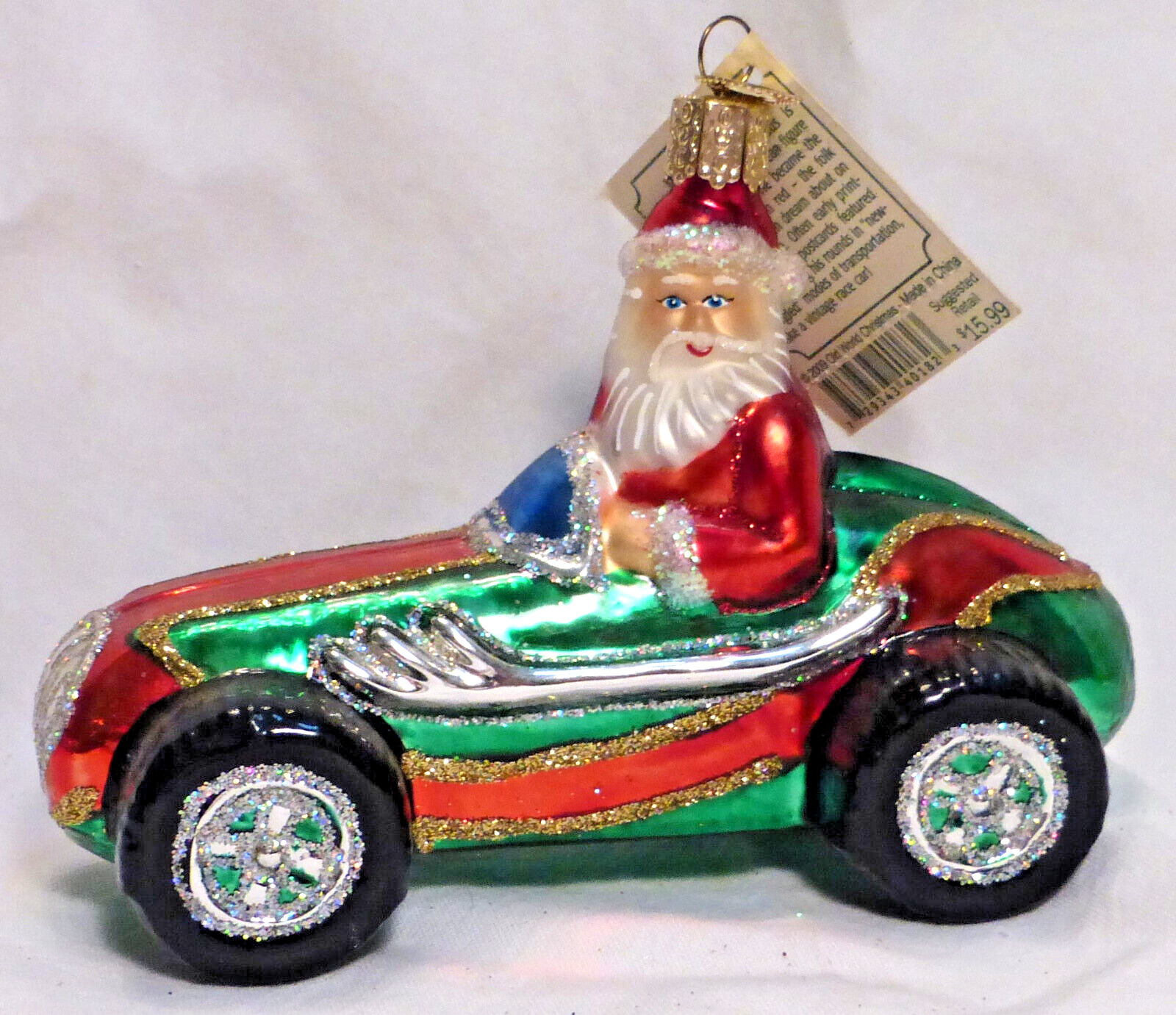 OWC Old World Christmas Blown Glass Race Car Santa #40182 fast speedster #25
