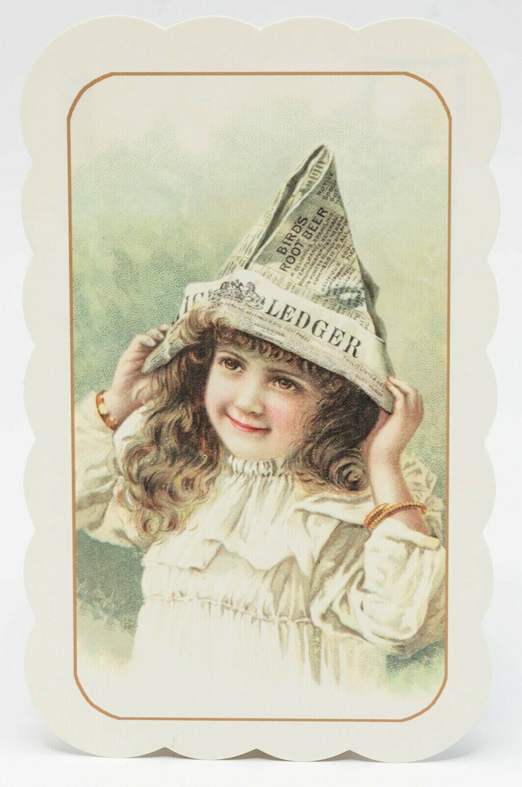 Postcard Early 1900s Pretty Young Girl Long Hair Newspaper Hat Portrait    