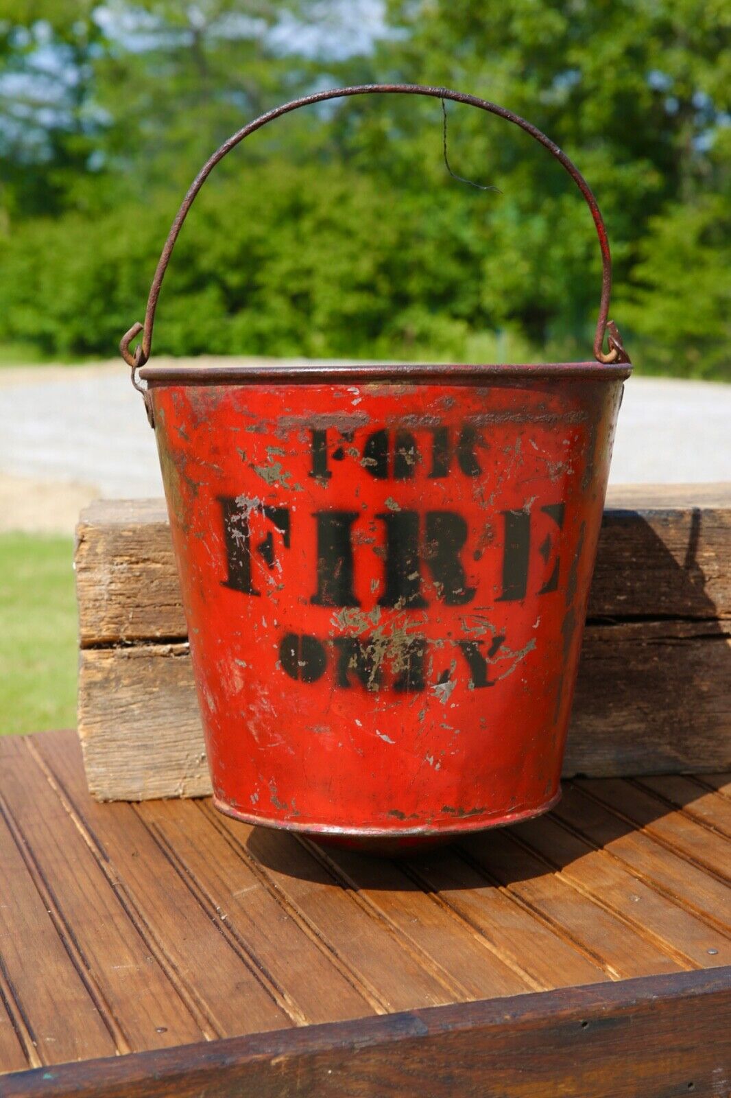 Antique Fire Bucket Metal Pail New York Railroad vintage fireman extinguisher