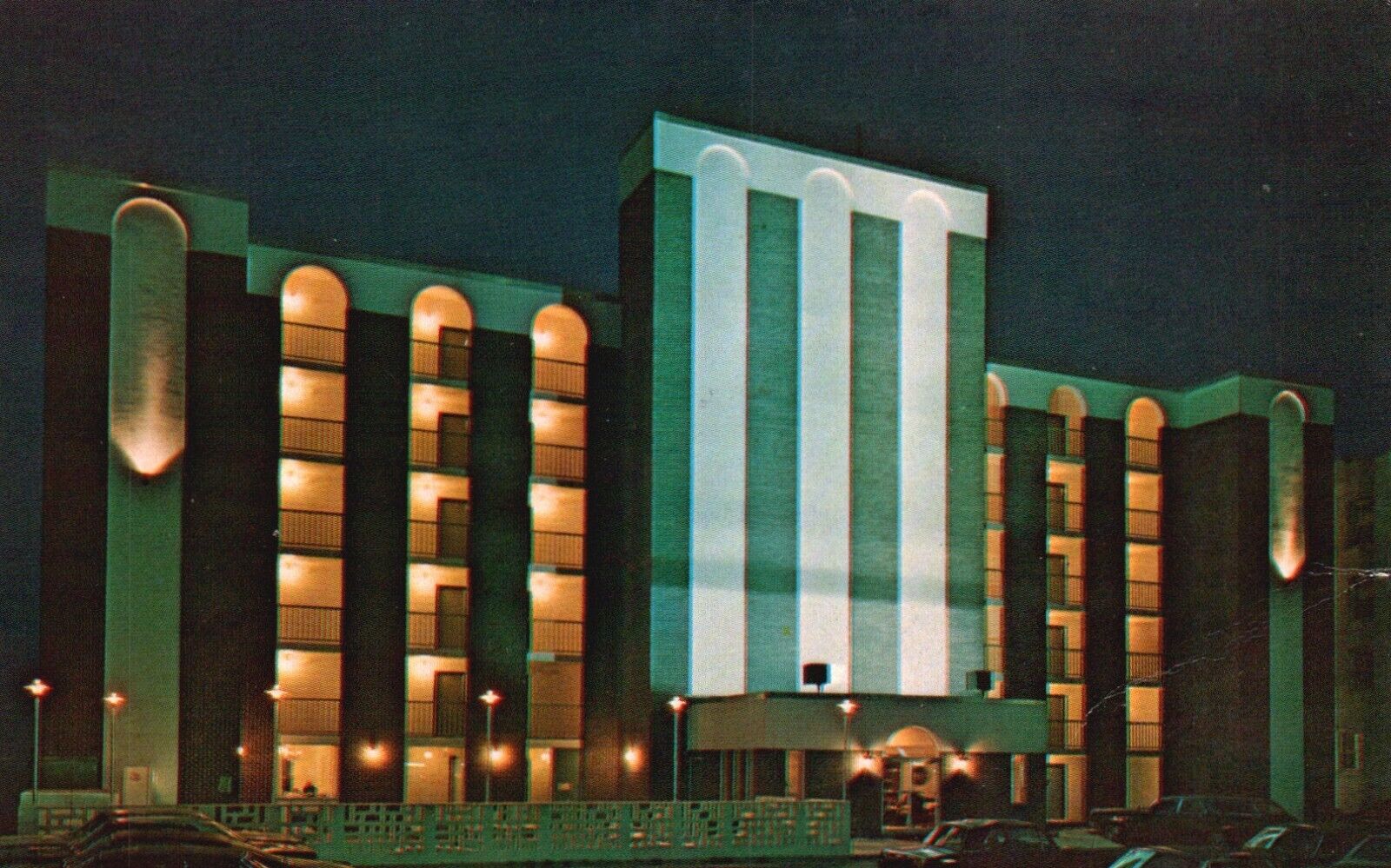 Postcard VA Virginia Beach Triton Towers by Night 1973 Chrome Vintage PC G770