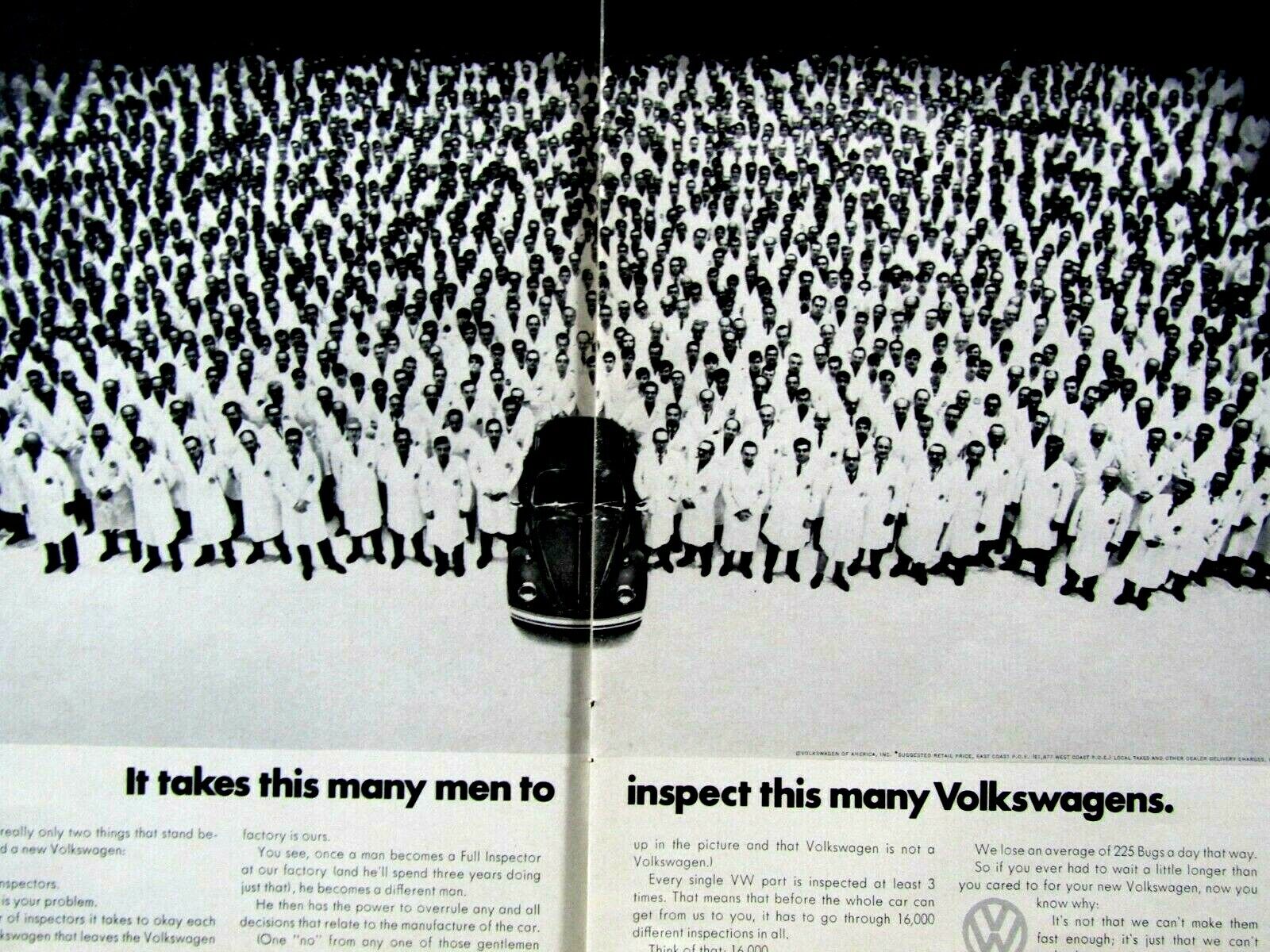 1969 Volkswagen Beetle Bug Inspectors 2 page Original Print Ad 8.5 x 11\