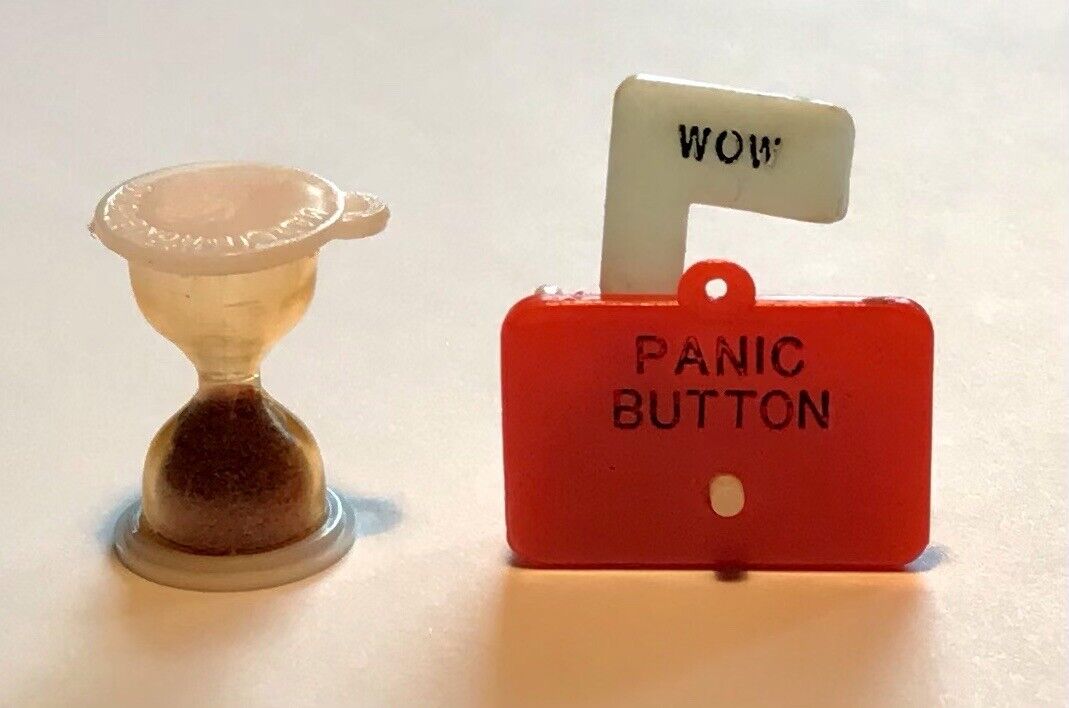 2 Rare Vintage Gumball Charms 1960’s Panic Button & Hourglass Super Cool