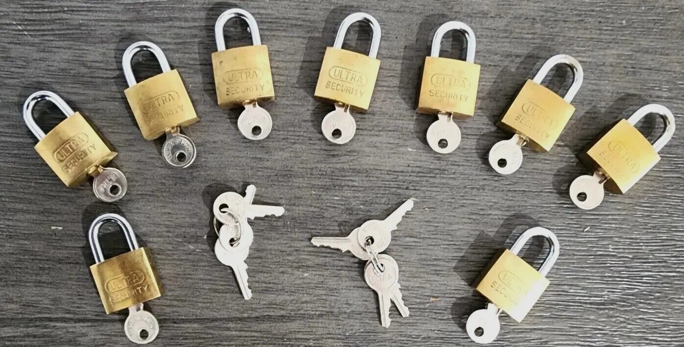 9 Vintage Ultra Security Brass Same Key Padlock With Original Keys Locks Match
