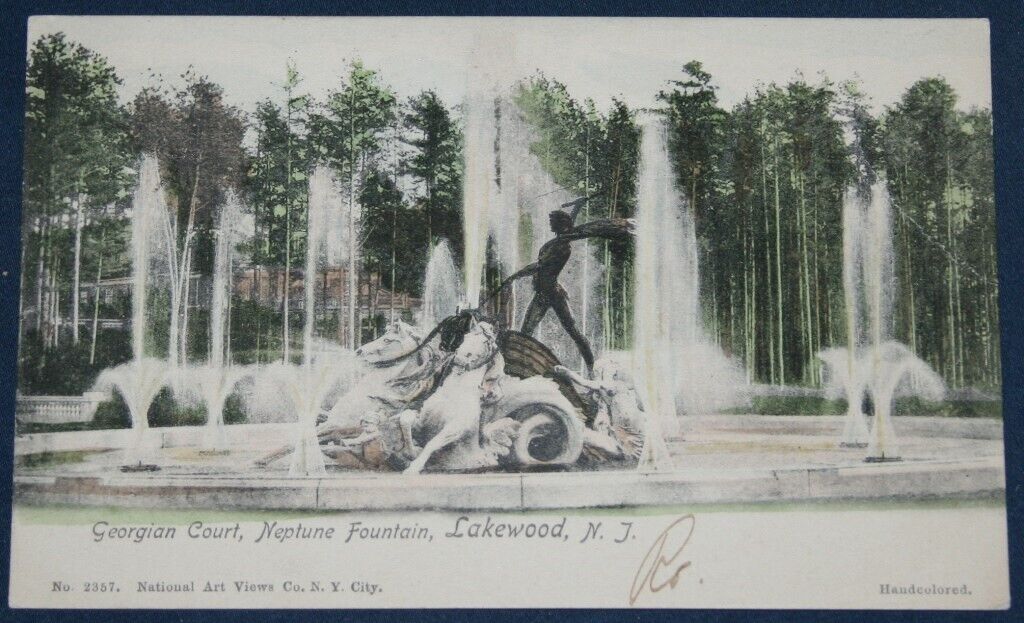 Georgian Court, Neptune Fountain, Lakewood, NJ Postcard 1904