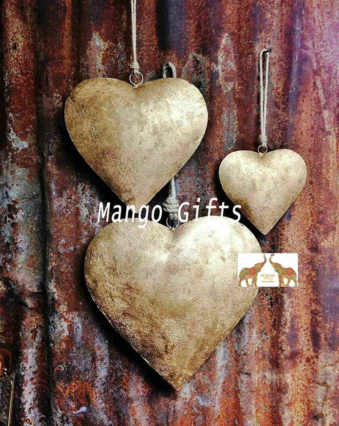 Metal Heart Wall Hanging Ornaments Handmade Decorative Collectibles 3 Pc India