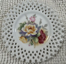 Lefton Hand Painted Roses Lattice Edged Porcelain China 8in Plate NE6350 picture