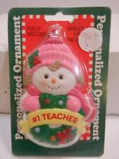 Vintage #1 Teacher Christmas Tree Girl Snowman Ornament - Fully Molded picture