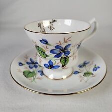 Vintage Windsor Tea Cup Victoria BC Bone China White with Blue Flowers and Gold picture
