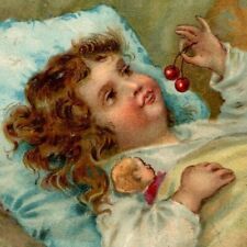 Ayer's Cherry Pectoral for Coughs Child in Bed w/ Cherries Victorian Trade Card picture